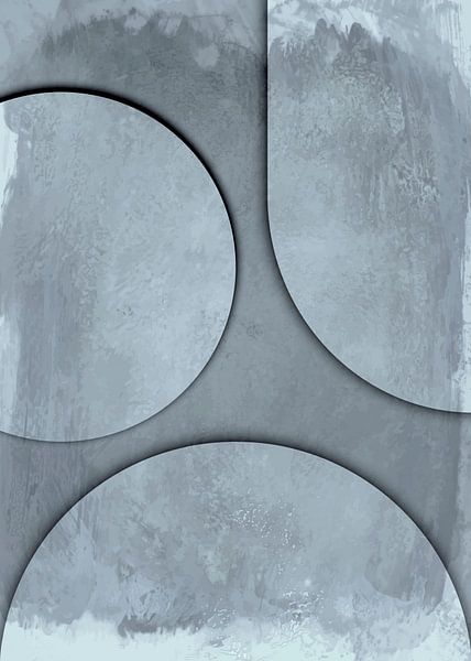 Mond Sonne Erde - Graues Beton Relief Abstrakt von Mad Dog Art