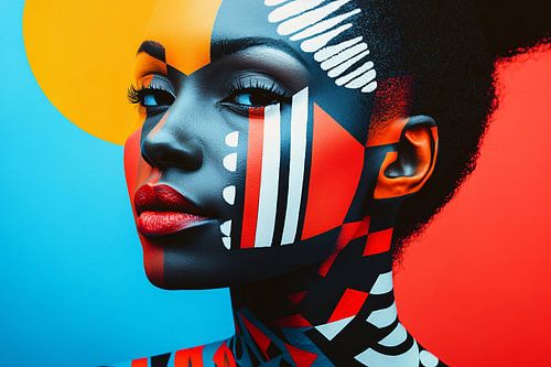 Kleurrijk modern portret met geometrische patronen