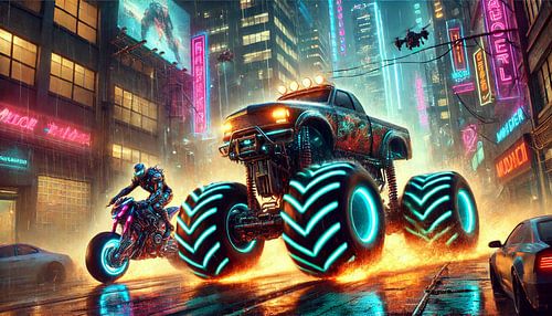 Cyberpunk Monster Truck Gloeiende Wielen
