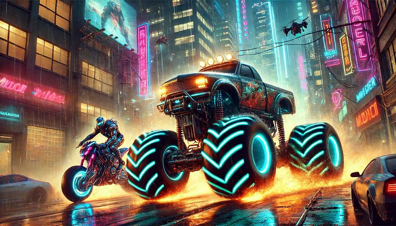 Cyberpunk Monster Truck Glowing Wheels par Eric Nagel