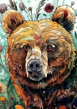 Dier Bear aquarel Animal Art van JBJart Justyna Jaszke