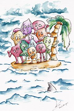 Fröhliche Sommer-Illustration - farbige Kritzelbilder auf einer Insel von Emiel de Lange