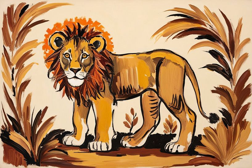 Expressive lion painting in warm tones by Art & Soul Creations
