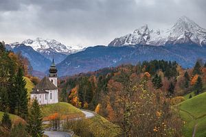 L'église de pèlerinage Maria Gern à Berchtesgaden et le massif du Watzmann en arrière-plan