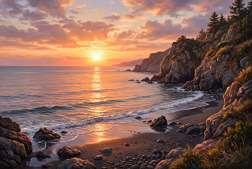 Sunset Over Rocky Coastline