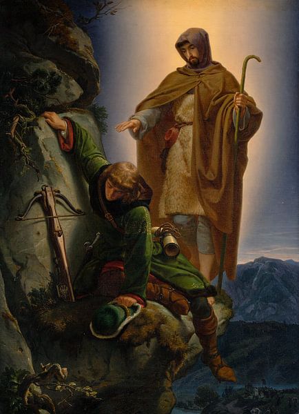 Alfred Rethel ,De beschermengel redt keizer Maximiliaan uit de M van finemasterpiece