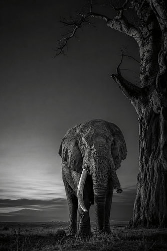 Timeless Guardian – Fine-Art Olifant onder de Oude Boom