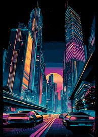 Futuristische Skyline mit Retro-Sportwagen