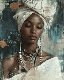 Mixed media portrait of an African woman by Carla Van Iersel