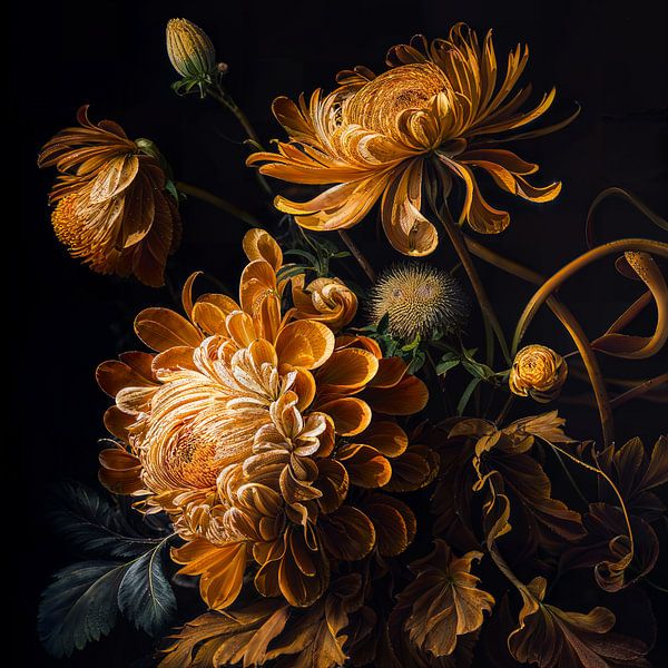 Still life golden chrysanthemum by Bianca ter Riet