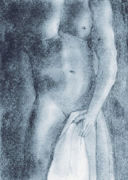 Naked man with towel pastel brooklyn blue by Krista Kitsz Art