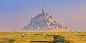 Sonnenaufgang am Mont Saint-Michel in der Normandie