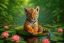 Welpje zwischen Lotusblättern von Art & Soul Creations