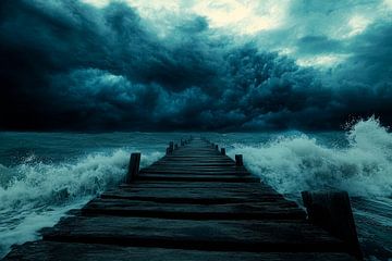 Storm over een houten pier - Dramatisch van Poster Art Shop