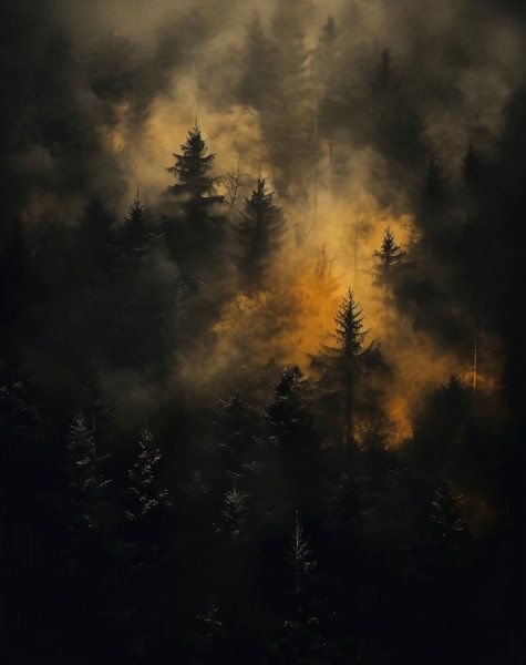 Lever de soleil mystique dans la forêt d'automne par fernlichtsicht
