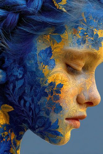 portret in geel en blauw