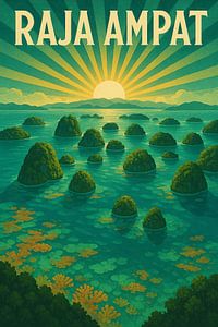 Raja Ampat Vintage Travel Poster - Tropische Karstinseln & Lagune Kunst