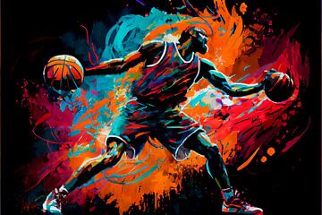 Impressionistisch schilderij van basketbal speler. Deel 4 van Maarten Knops