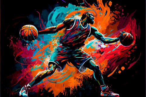 Impressionist painting of basketball player. Part 4