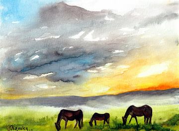 Horses at sunrise by Gertrud Premke