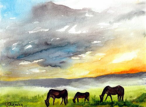 Paarden bij zonsopgang