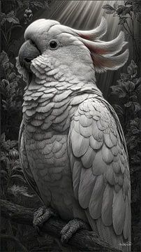 zwart-wit papegaai-kaketoe-ara van Gelissen Artworks