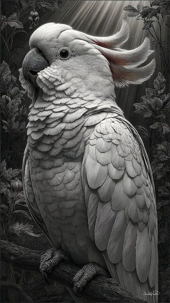 zwart-wit papegaai-kaketoe-ara van Gelissen Artworks