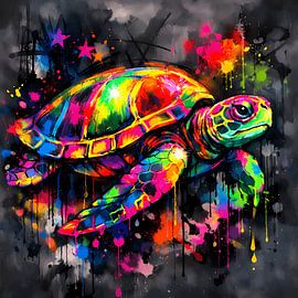 Neon Turtle Flow – Les couleurs de l'océan prennent vie