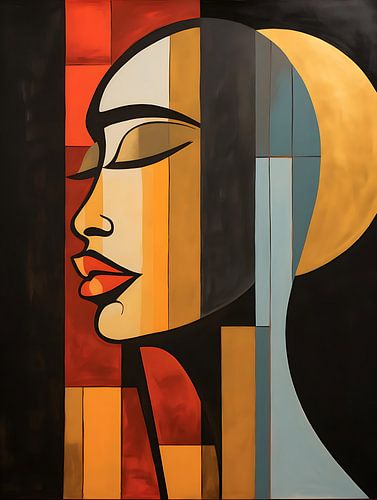 modern abstract painting of woman's face