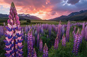 Lupinen beim Sonnenuntergang