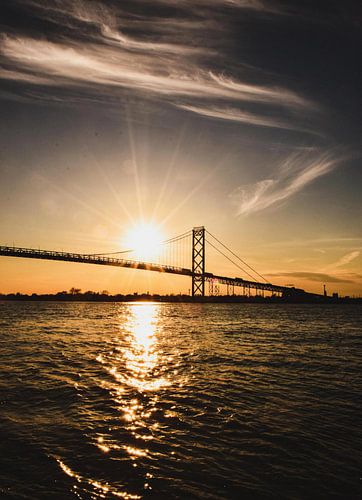 Sunset Crossing, Ambassador Bridge, Detroit, Michigan, USA by Aloke Design