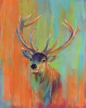 Portrait coloré d'un cerf sur Karen Kaspar