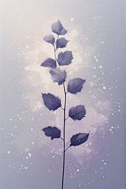 Moderne Wanddekoration mit violetten Blättern – Minimalistisches Poster mit violettem Laub in Aquarelloptik – Ästhetische Naturillustration in gedämpften Lavendeltönen von VICTOR S