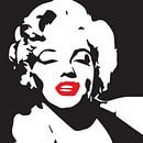 Portrait de Marilyn Monroe dessinant en noir et blanc avec des lèvres rouges par sarp demirel Aperçu