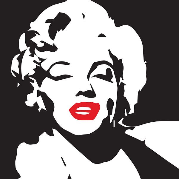Portrait de Marilyn Monroe dessinant en noir et blanc avec des lèvres rouges par sarp demirel