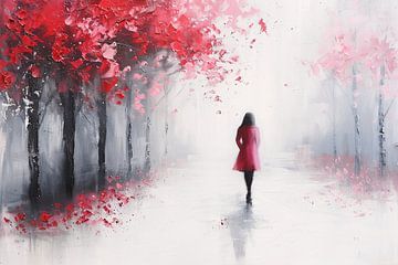 Vrouw wandelend in een herfstlandschap van Art & Soul Creations