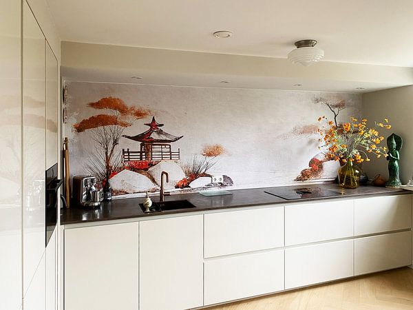 Klantfoto: Japandi Art.  Serene  Traditionele Japanse ZEN tuin van Studio Pieternel, als naadloos behang