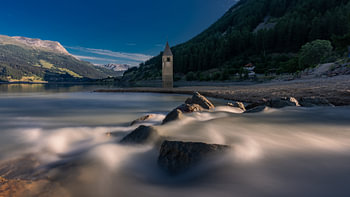 Church tower in Lake Reschen