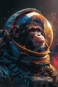 Weltraumaffee in Astronautenanzug mit Helm Beleuchtet von Felix Brönnimann