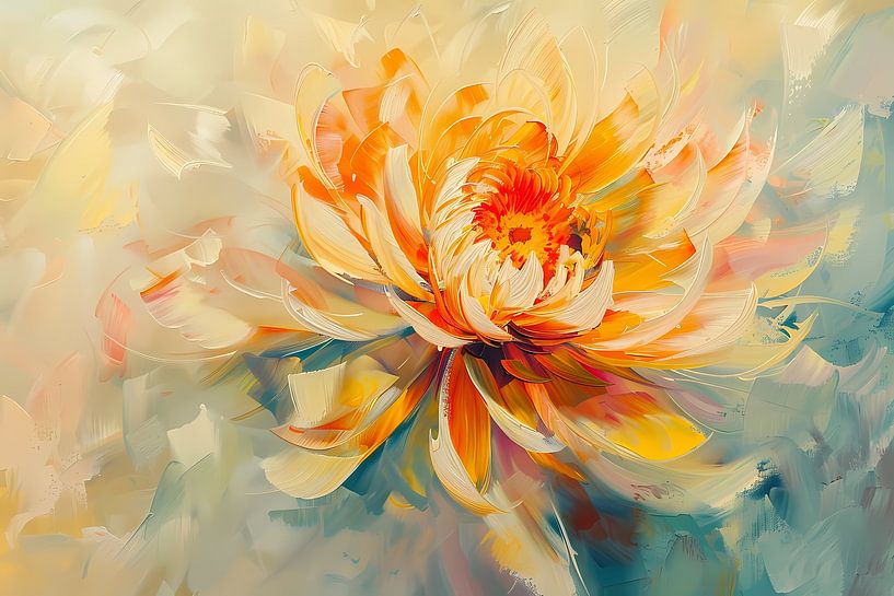 Abstract chrysant schilderij met levendige kleuren van Art & Soul Creations
