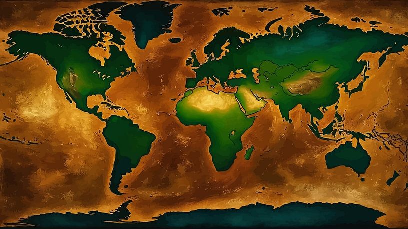 Carte du monde - Vintage vert et orange par MIROKKU