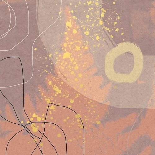 Vintage botanisch varenblad in pastelpaars, oranje en goud