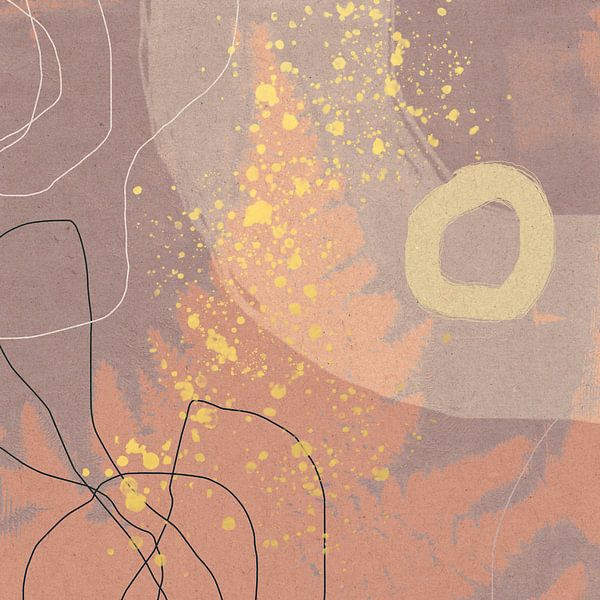 Vintage botanisch varenblad in pastelpaars, oranje en goud van Dina Dankers