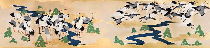 Japanese cranes and pines, Yamamoto Sodō by Masterful Masters