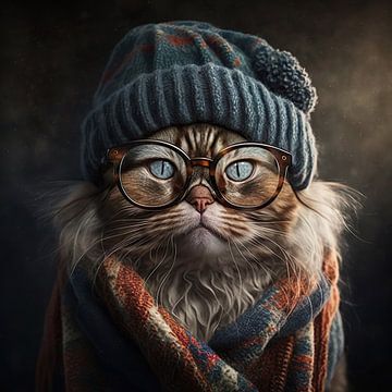 Hipster cat wearing glasses and a hat by Stefan van der Wijst