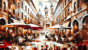Stadtszene im Mosaik der Kaffeetöne
