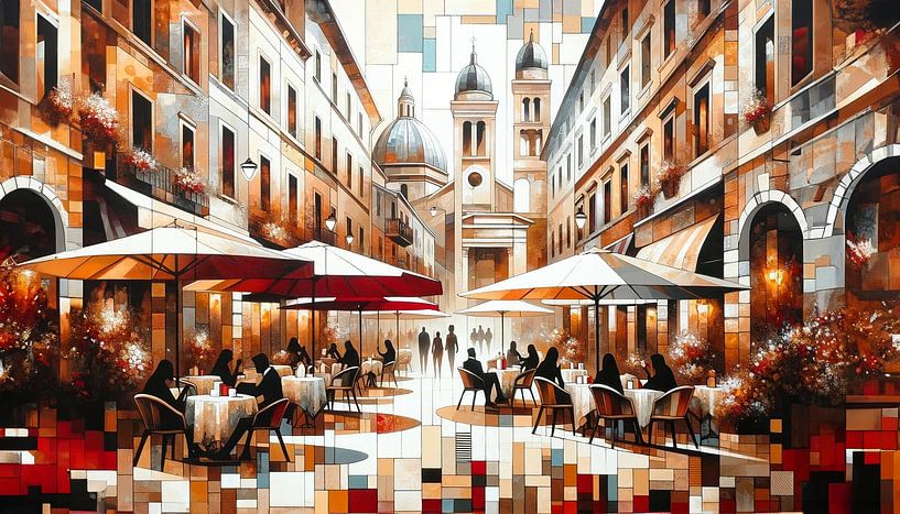 City scene in a mosaic of coffee tones by artefacti