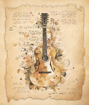 Gitaar. Vintage kunst in antieke stijl voor gitaristen & gitaarmuziek fans van SergeivoArt