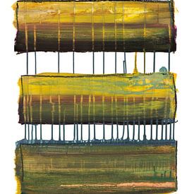 Paysages connectés (peinture acrylique, pastel à l'huile et sable de mer, 2020) sur Remke Spijkers