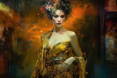 Modern portrait in orange, yellow and gold